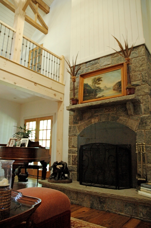 This fireplace was built by master stone layers. It took a long time to build, but it sure does make a fire roar! 
