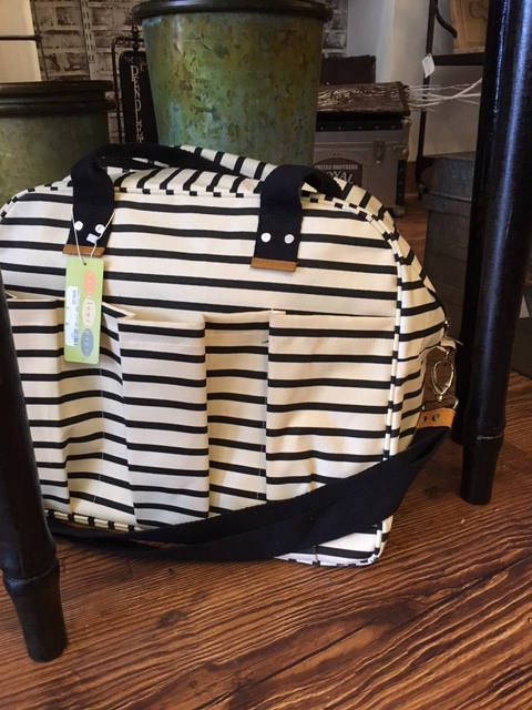 Great new canvas bags in several styles and patterns. The new black and white stripe weekender ($65) is adorbs!